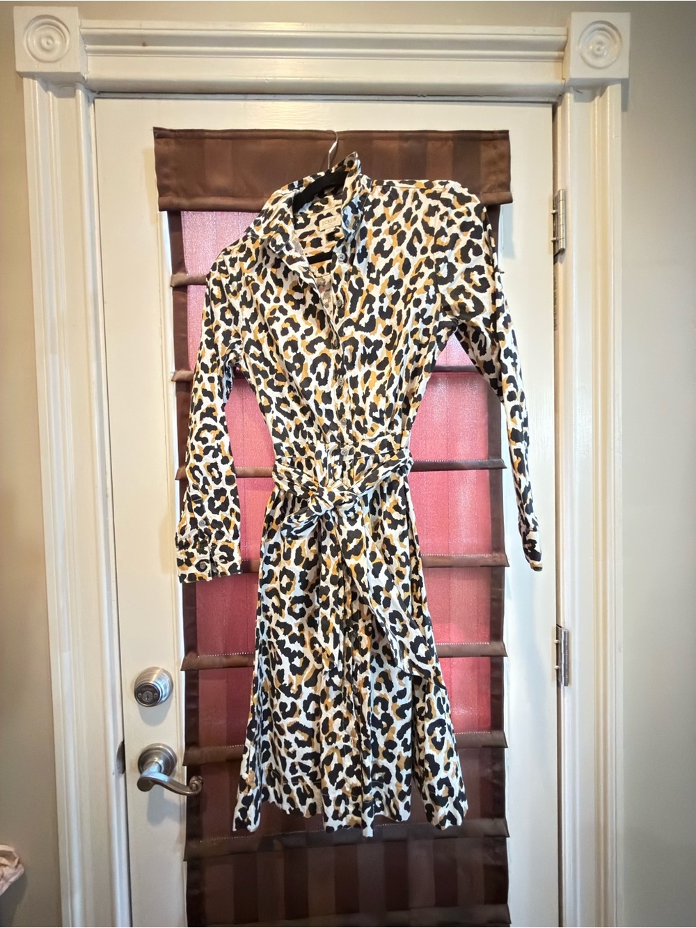 J. Crew Factory Leopard-Print Long Sleeve Shirt Dress in Black, Brown, Cream
